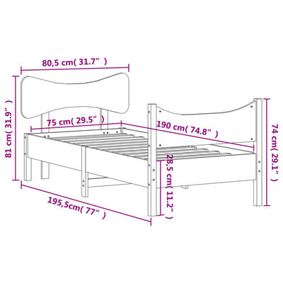 vidaXL Posteľ bez matraca voskovo hnedá 75x190 cm masívna borovica