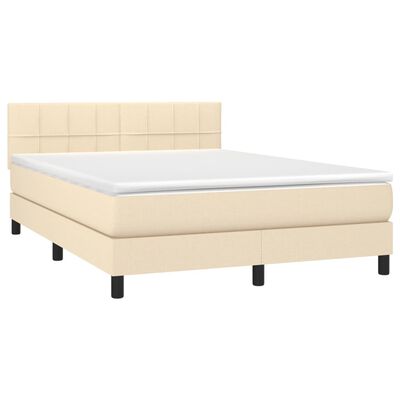 vidaXL Posteľný rám boxspring s matracom krémový 140x200 cm látka