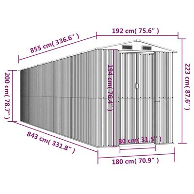 vidaXL Záhradná kôlňa bledohnedá 192x855x223 cm pozinkovaná oceľ