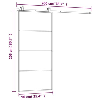 vidaXL Posuvné dvere s kovaním ESG sklo a hliník 90x205 cm