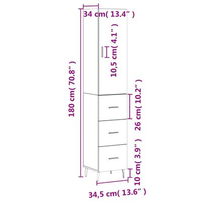 vidaXL Vysoká skrinka hnedý dub 34,5x34x180 cm spracované drevo