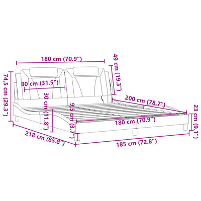 vidaXL Rám postele s LED svetlom čierno-biely 180x200 cm umelá koža