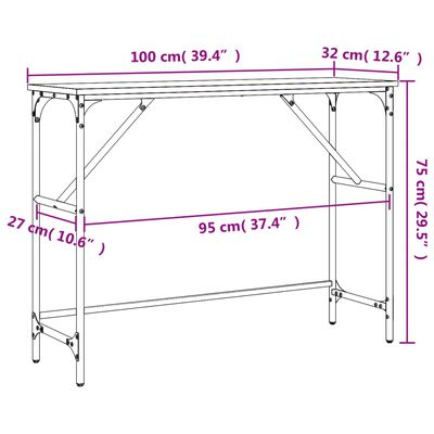 vidaXL Konzolový stolík dymový dub 100x32x75 cm kompozitné drevo