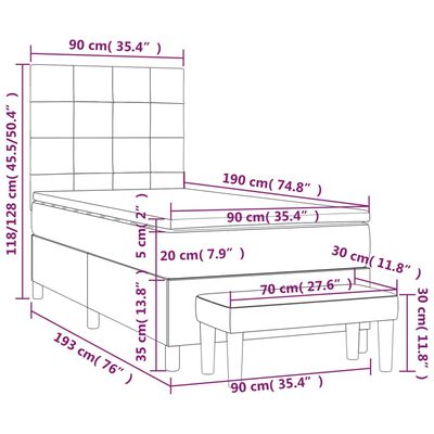 vidaXL Posteľný rám boxspring s matracom čierny 90x190 cm zamat