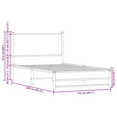 vidaXL Kovový posteľný rám bez matraca dub sonoma 107x203 cm