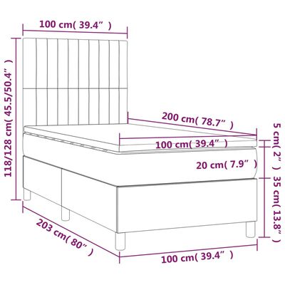 vidaXL Posteľ boxsping s matracom a LED tmavosivá 100x200 cm zamat