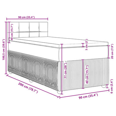 vidaXL Posteľný rám boxsping s matracom bledosivý 90x200 cm zamat