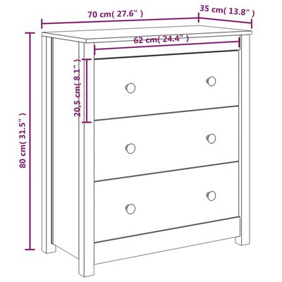 vidaXL Komoda biela 70x35x80 cm borovicový masív