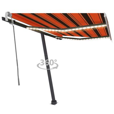 vidaXL Ručne zaťahovacia markíza s LED 300x250 cm oranžovo-hnedá