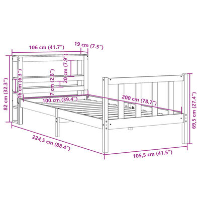 vidaXL Posteľný rám s čelom voskovo hnedý 100x200 cm borovicový masív