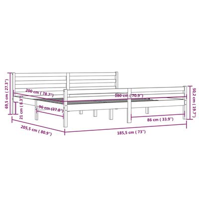 vidaXL Posteľný rám sivý masívne drevo 180x200 cm 6FT Super King