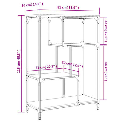 vidaXL Knižnica dymový dub 81x36x115 cm kompozitné drevo a oceľ