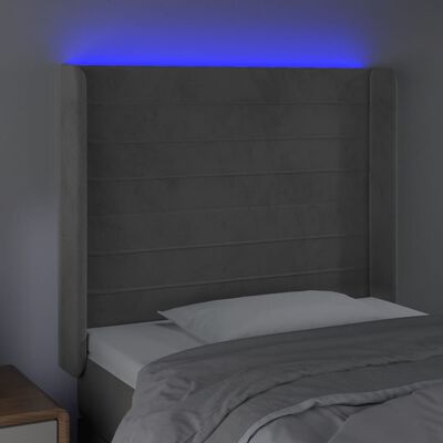 vidaXL Čelo postele s LED bledosivé 93x16x118/128 cm zamat