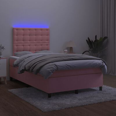 vidaXL Boxspring posteľ s matracom a LED, ružová 120x190 cm, zamat