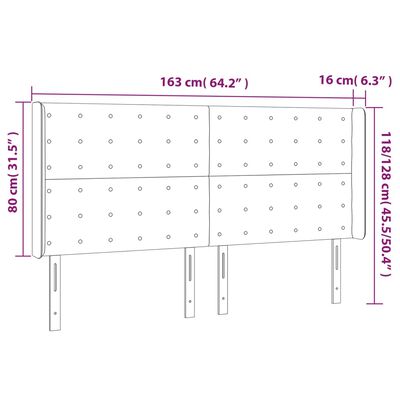 vidaXL Čelo postele s LED tmavosivé 163x16x118/128 cm zamat