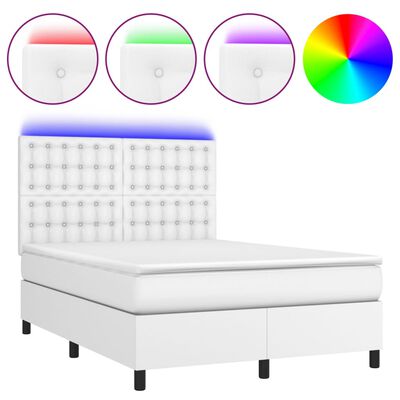 vidaXL Boxspring posteľ s matracom a LED biela 140x200 cm umelá koža