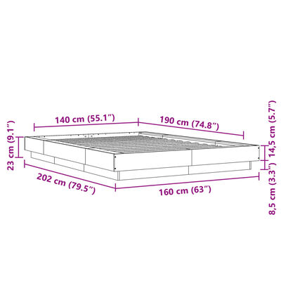 vidaXL Posteľný rám s LED svetlami sivá sonoma 140x190cm kompoz. drevo