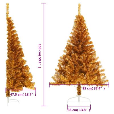 vidaXL Umelý polovičný vianočný stromček+stojan, zlatý 150 cm, PET