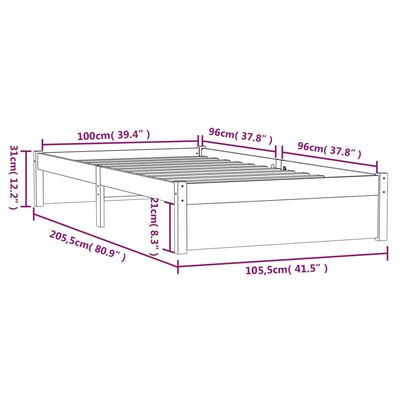 vidaXL Posteľný rám biely masívne drevo 100x200 cm