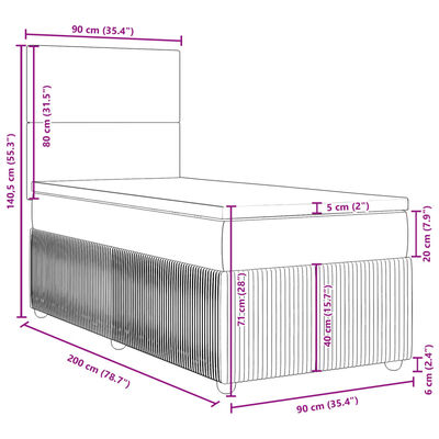 vidaXL Posteľný rám boxsping s matracom bledosivý 90x200 cm látka