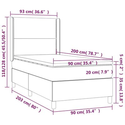 vidaXL Posteľný rám boxsping s matracom bledosivý 90x200 cm zamat