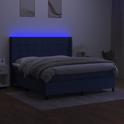 vidaXL Posteľ boxsping s matracom a LED modrá 160x200 cm látka