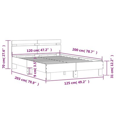 vidaXL Posteľný rám s čelom sivý dub sonoma 120x200cm kompozitné drevo