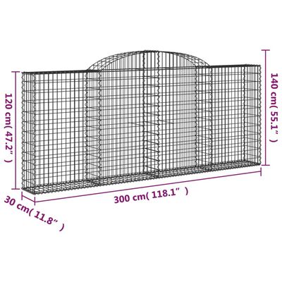 vidaXL Oblúkové gabiónové koše 25 ks 300x30x120/140 cm pozink. železo