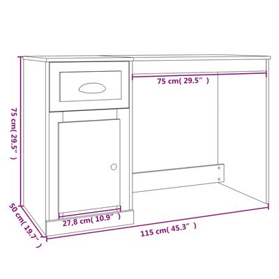 vidaXL Stolík so zásuvkami betónovo sivý 115x50x75 cm kompozitné drevo