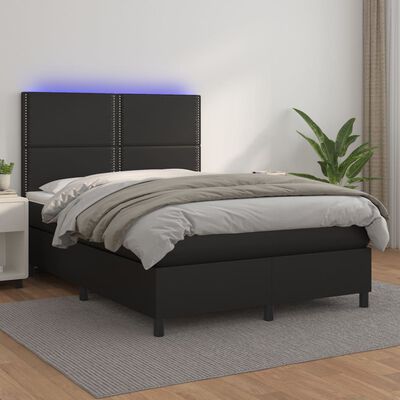 vidaXL Boxspring posteľ s matracom a LED čierny 140x190 cm umelá koža