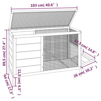 vidaXL Králikáreň mocha 103x44x69,5 cm masívna borovica