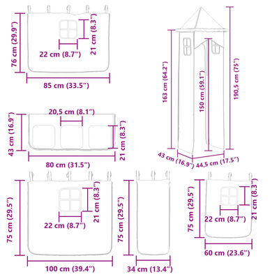 vidaXL Poschodová posteľ šmykľavka a závesy ružová 80x200 cm