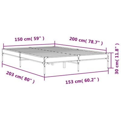 vidaXL Posteľný rám dymový dub 150x200 cm kompozitné drevo a kov