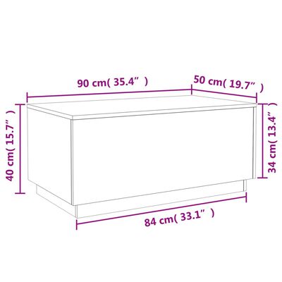 vidaXL Konferenčný stolík s LED svetlami dymový dub 90x50x40 cm