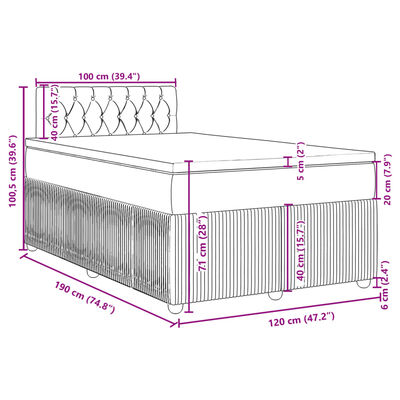 vidaXL Posteľný rám boxsping s matracom, modrá 120x190 cm, zamat