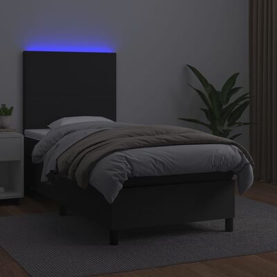 vidaXL Boxspring posteľ s matracom a LED čierna 90x190 cm umelá koža