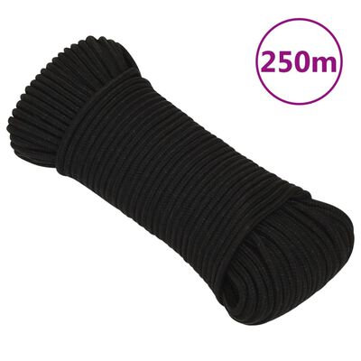 vidaXL Pracovné lano čierne 4 mm 250 m polyester