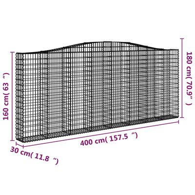 vidaXL Oblúkové gabiónové koše 3ks 400x30x160/180cm pozinkované železo