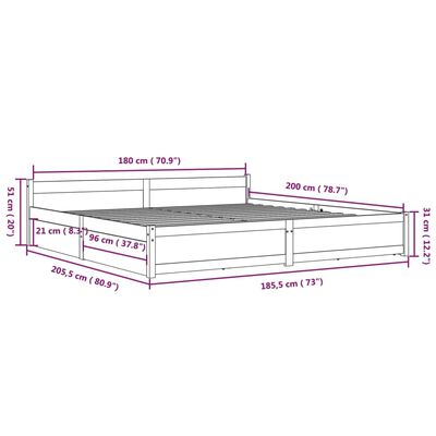 vidaXL Posteľný rám so zásuvkami čierny 180x200 cm 6FT Super King