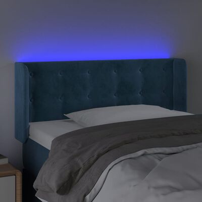 vidaXL Čelo postele s LED tmavomodré 103x16x78/88 cm zamat