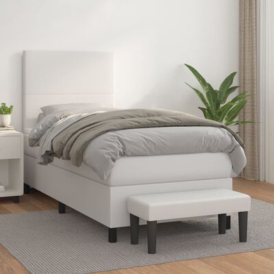 vidaXL Boxspring posteľ s matracom biela 90x200 cm umelá koža