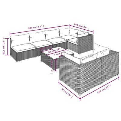 vidaXL 8-dielna záhradná sedacia súprava s podložkami hnedá polyratan