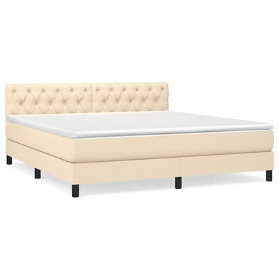 vidaXL Posteľný rám boxspring s matracom krémový 160x200 cm látka