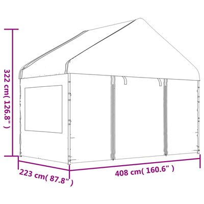 vidaXL Altánok so strechou, biely 8,92x4,08x3,22 m, polyetylén