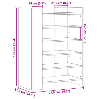 vidaXL Botník dub sonoma 74,5x37,5x100 cm kompozitné drevo