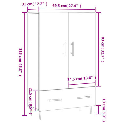 vidaXL Vysoká skrinka betónová sivá 69,5x31x115 cm kompozitné drevo