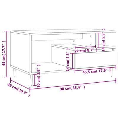 vidaXL Konferenčný stolík sivý sonoma 90x49x45 cm spracované drevo