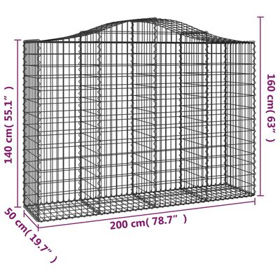 vidaXL Oblúkový gabionový kôš 200x50x140/160 cm pozinkované železo