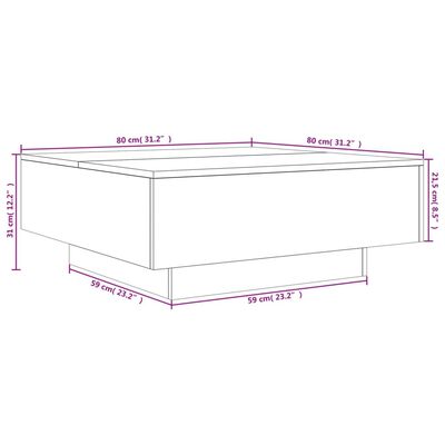 vidaXL Konferenčný stolík s LED svetlami dymový dub 80x80x31 cm