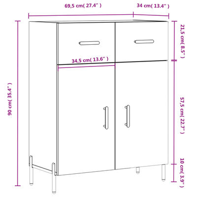 vidaXL Komoda lesklá biela 69,5x34x90 cm spracované drevo